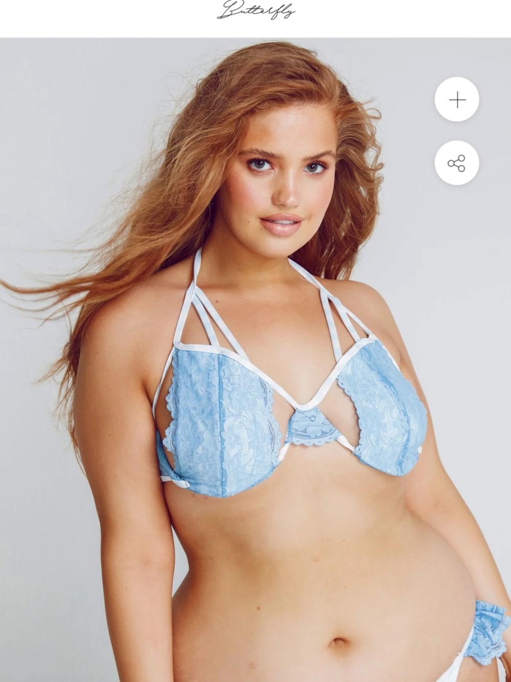 Butter Sky Blue Lace Strappy Bikini Top